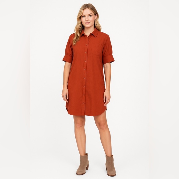 Old Navy Linen Blend Shirt Dress – Bronzed Amber Rust Color – Size Small - Picture 1 of 11